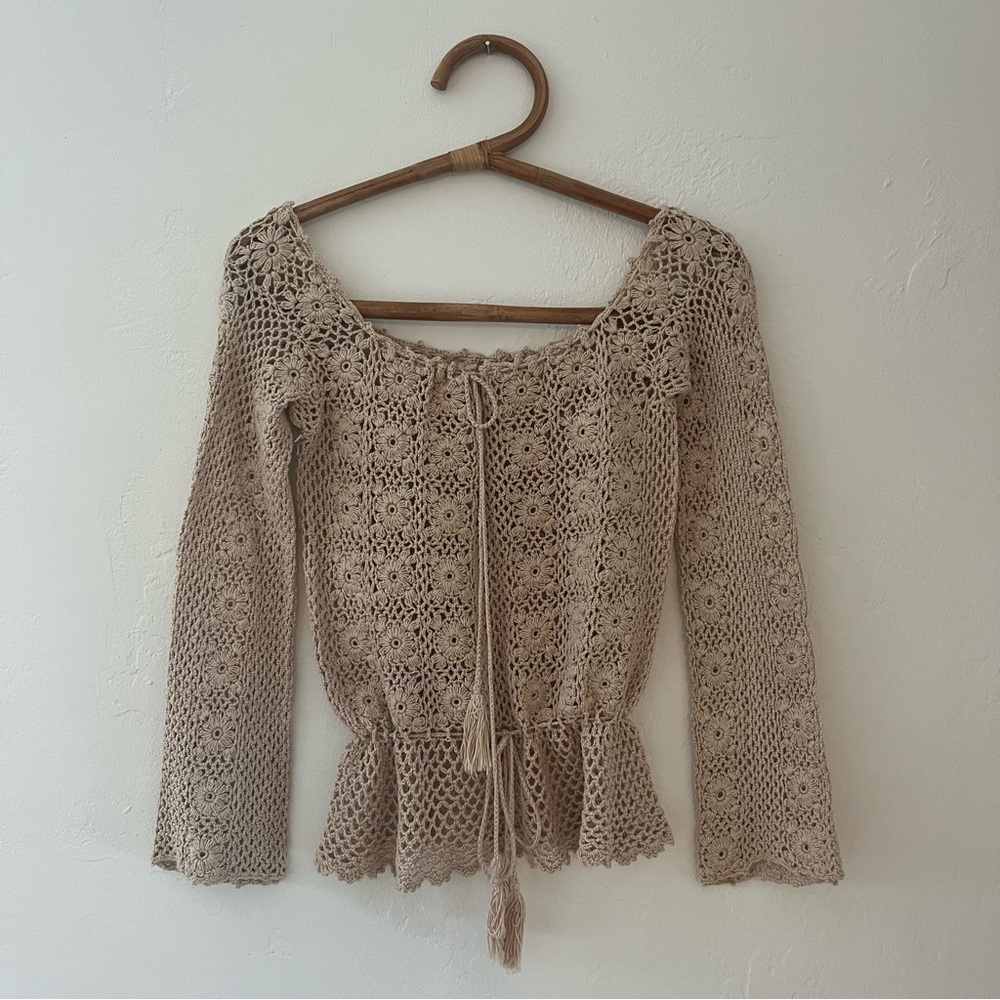 Vintage Crochet Lace Top - Beige